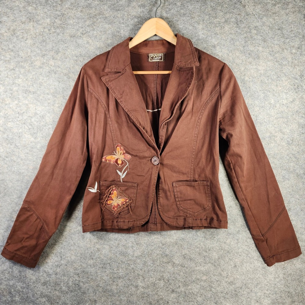 Ashley by 26 International Blazer Women Small Brown Butterfly Embroidered Jacket